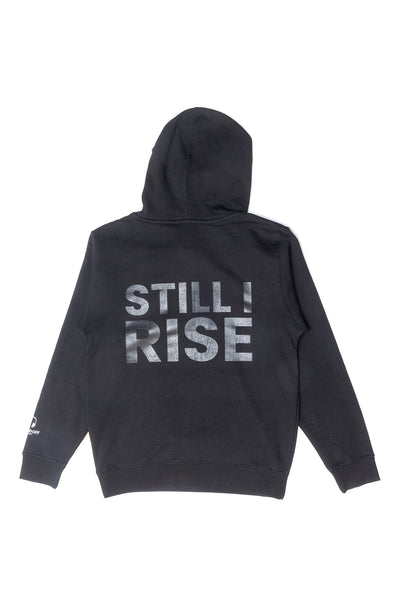 FIST & ROSE STILL I RISE MIDWEIGHT HOODED PULLOVER; BLACK