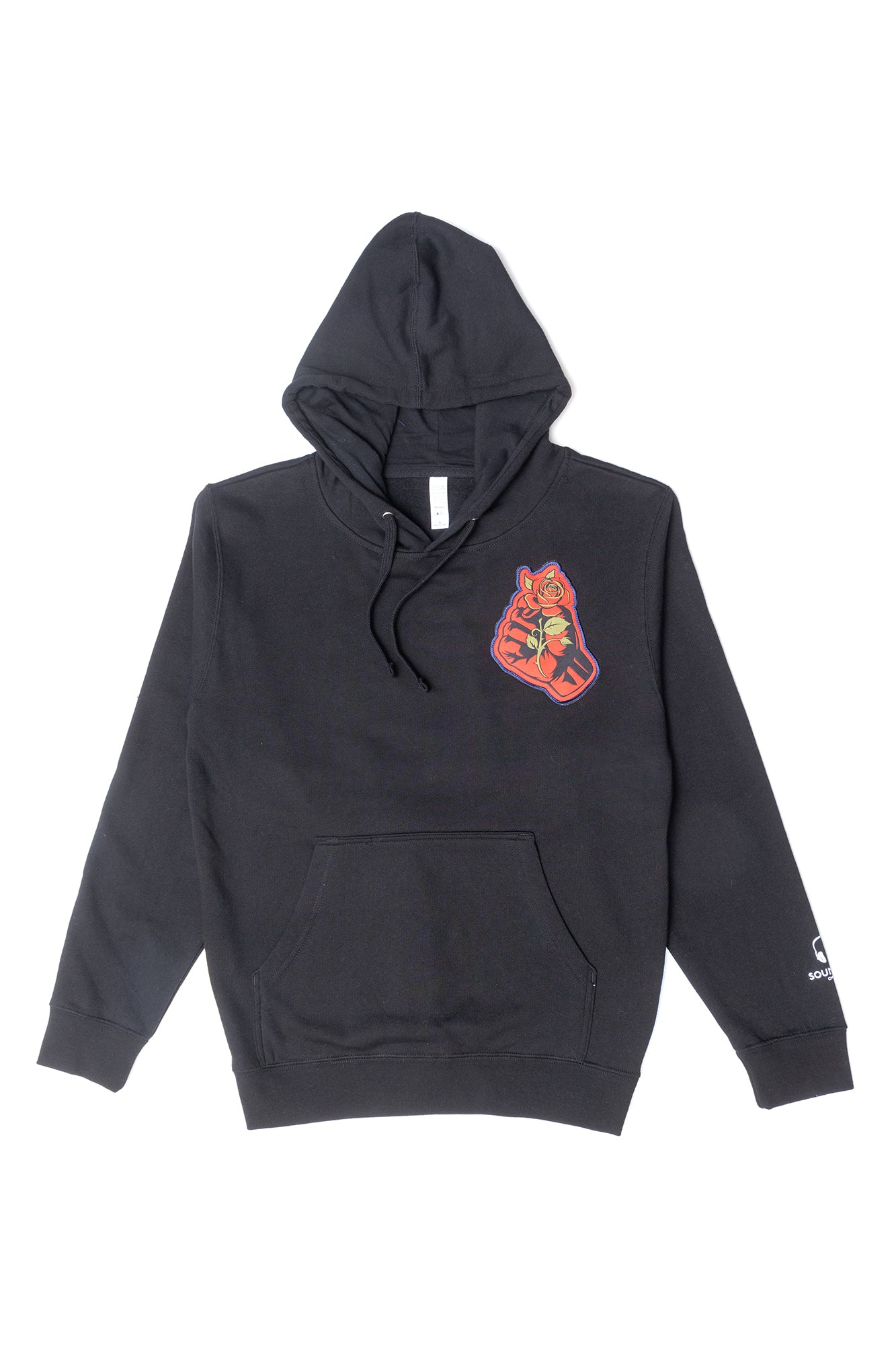 FIST & ROSE STILL I RISE MIDWEIGHT HOODED PULLOVER; BLACK