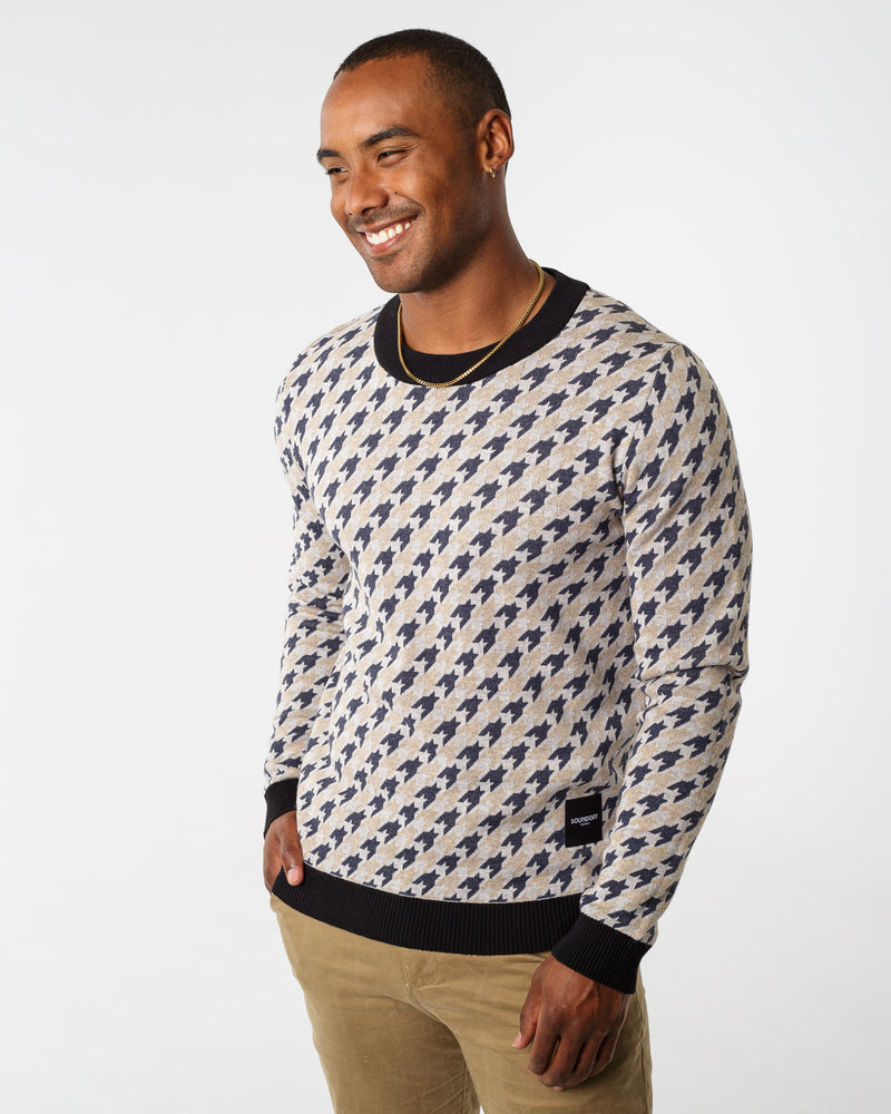 HOUNDSTOOTH KNIT CREW; MADE TO ORDER; BONE