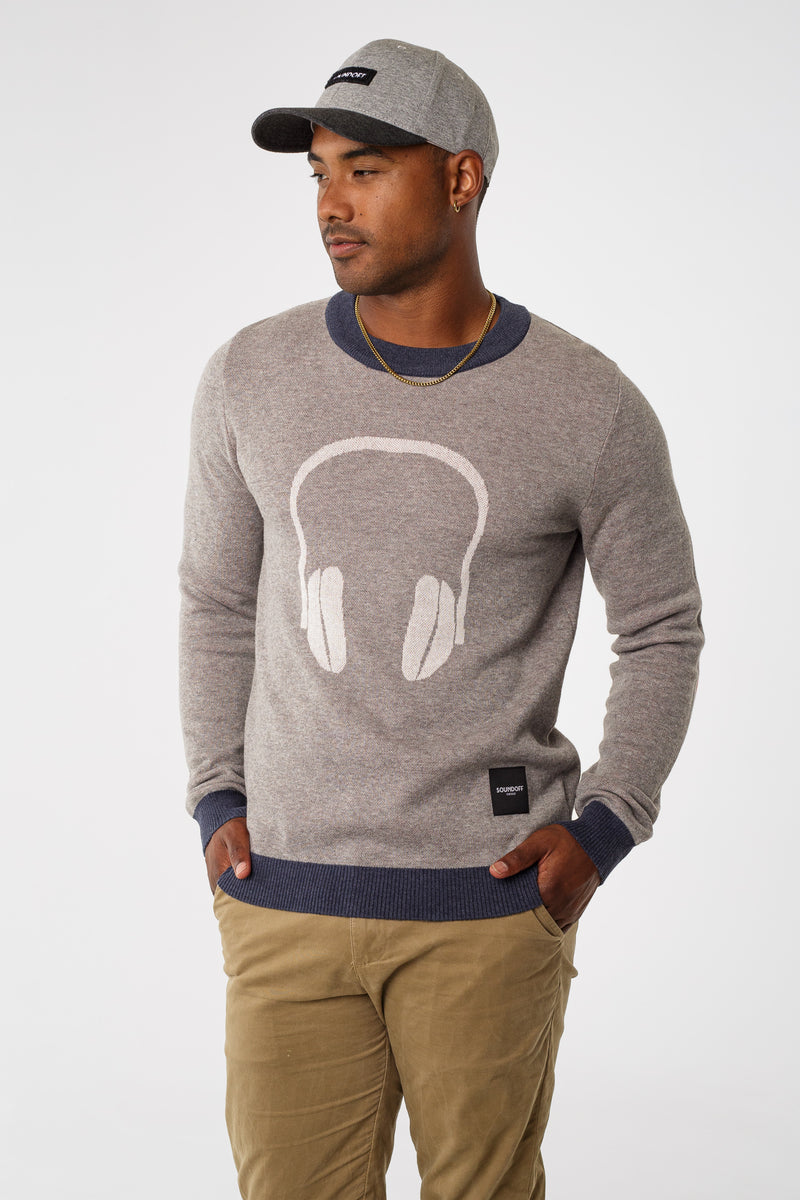 HEADPHONES KNIT CREW; GRAY/BLEACH/CHILI/NAVY; MADE TO ORDER