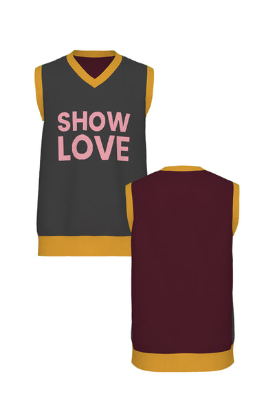 SHOW LOVE COLORBLOCK KNIT; BURGUNDY & CHARCOAL (MADE TO ORDER)