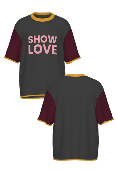 SHOW LOVE COLORBLOCK KNIT; BURGUNDY & CHARCOAL (MADE TO ORDER)
