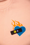 HEART ON FIRE ID PATCH CREW T-SHIRT; PALE PINK