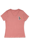 ONE HEART, ONE LOVE WOMEN'S RELAXED V-NECK T-SHIRT; BLACK & MAUVE