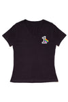 ONE HEART, ONE LOVE WOMEN'S RELAXED V-NECK T-SHIRT; BLACK & MAUVE