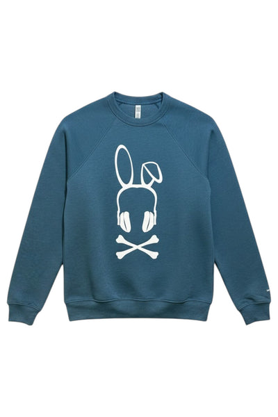 BAD BUNNY HEADPHONES RAGLAN CREWNECK SWEATSHIRT | HEATHER TEAL