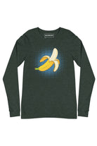 Front view of Banana Pop long sleeve t-shirt in green, banana pop art graphic on chest by SOUNDOFF
