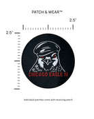 2.5-inch Chicago Eagle III PVC patch on a ruler grid; shows 3D depth and size.