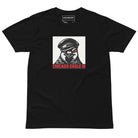 Black t-shirt with a graphic of a pigeon wearing a leather cap on a white background and the text 'Chicago Eagle III' in crimson red on black background.