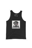 Black tank top with a graphic of a pigeon wearing a leather cap on a white background and the text 'Chicago Eagle III' in white on silver grey background.