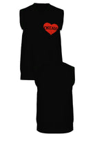 chicago heart v neck vest knit sweater in black with red distressed heart graphic front and back view by soundoff