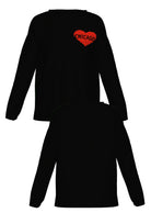 chicago heart womens knit sweater in black with red distressed heart graphic front and back view by soundoff