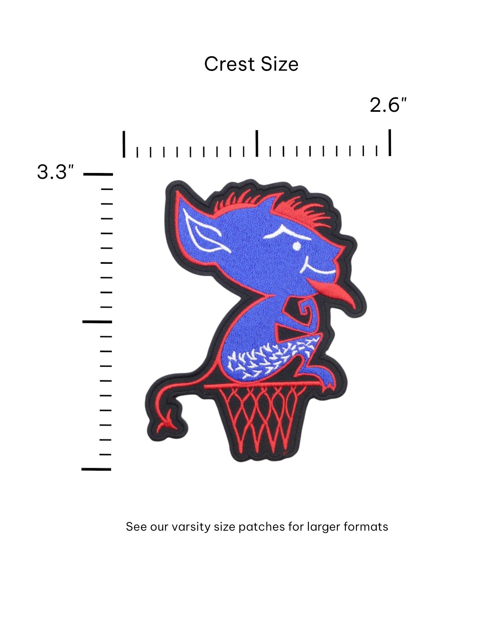 depaul university billy blue demon crest embroidered patch – premium iron-on patch featuring the official DePaul billy blue mascot in red and blue by soundoff with size