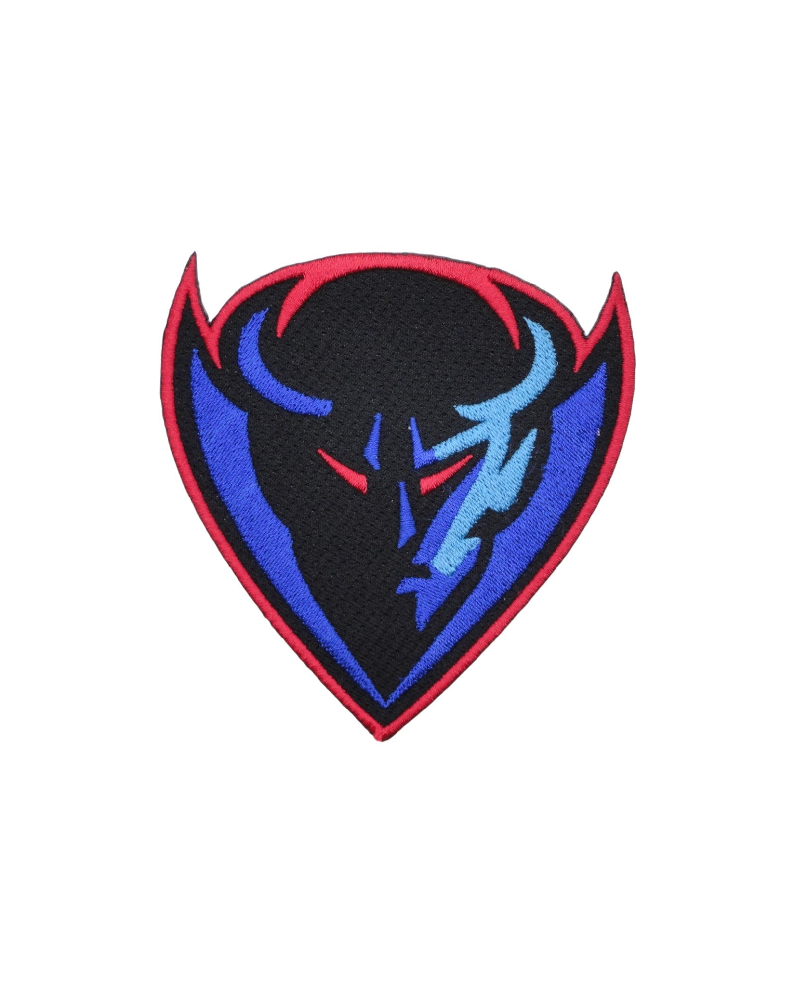 depaul university dibs blue demons embroidered crest patch – premium iron-on patch featuring the official DePaul mascot in red, blue, and black by soundoff