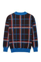 DePaul University Plaid Knit Sweater cardigan in Black with Yale Blue, Chili Red and White plaid by SOUNDOFF - back