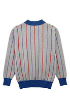 DePaul University Heritage Pinstripe Knit Sweater cardigan in Light Grey with Denim Blue and Chili Red pinstripes by SOUNDOFF - back