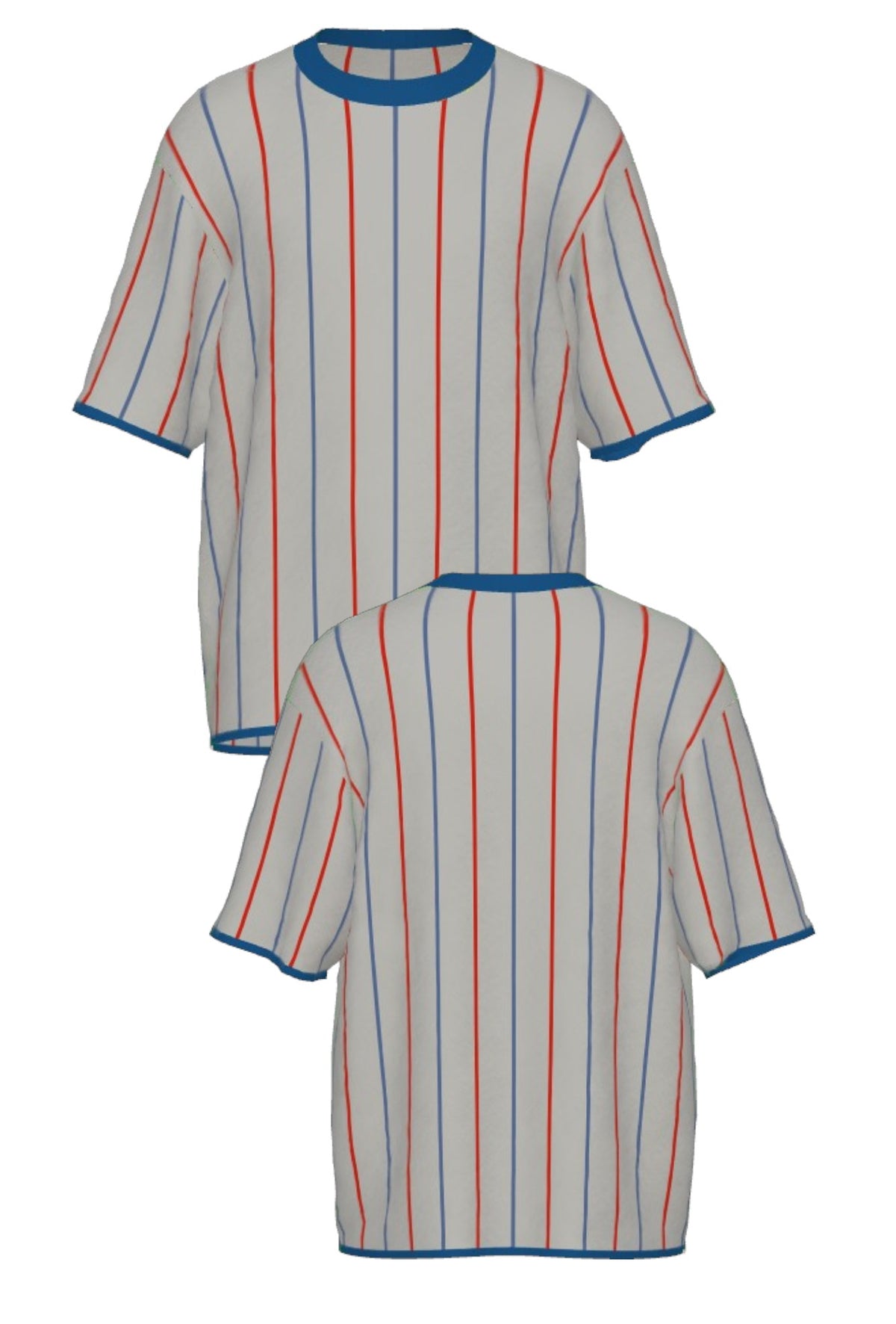 DePaul University Heritage Pinstripe Knit Sweater short sleeve in Light Grey with Denim Blue and Chili Red pinstripes by SOUNDOFF - front and back