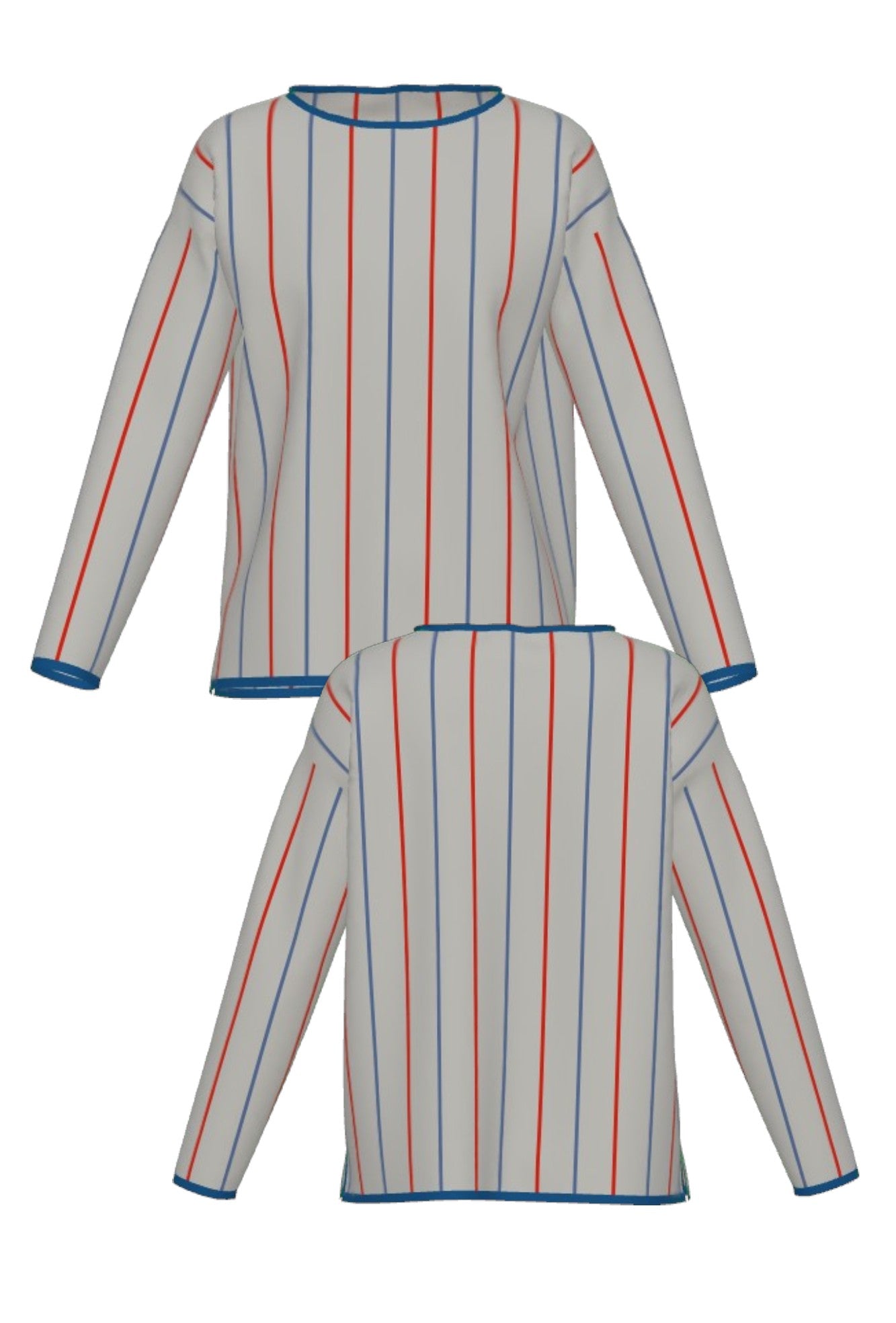 DePaul University Heritage Pinstripe Knit Sweater women's in Light Grey with Denim Blue and Chili Red pinstripes by SOUNDOFF - front