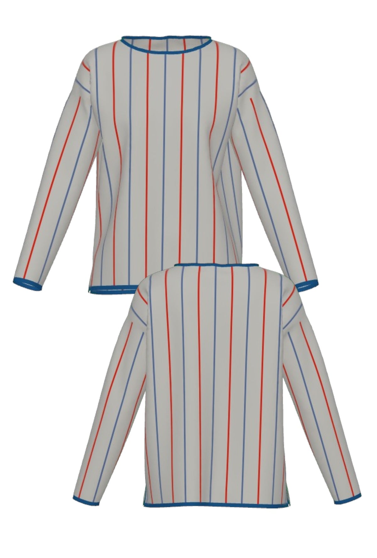 DePaul University Heritage Pinstripe Knit Sweater women's in Light Grey with Denim Blue and Chili Red pinstripes by SOUNDOFF - front