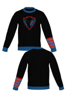 DePaul University Letterman Band Knit Sweater crew neck in Black with knitted DIBS graphic and colorful sleeve bands by SOUNDOFF - front and back