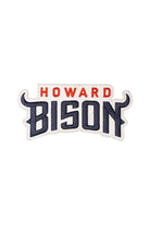 Howard Bison Crest embroidered patch by SOUNDOFF, featuring HOWARD in red above a stylized navy BISON design with horns, white background and trim, front view
