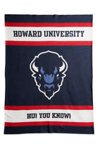 Howard University Varsity Knit Throw Blanket 50 x 70 Navy Red and White with Big Blue Bison Head by SOUNDOFF - front