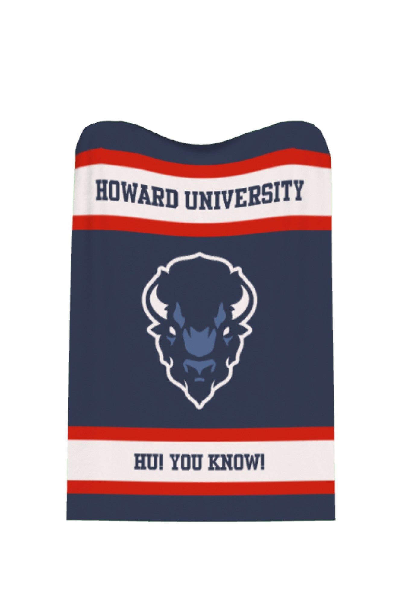 Howard University Varsity Knit Throw Blanket 50 x 70 Navy Red and White with Big Blue Bison Head by SOUNDOFF - product flat