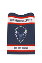 Howard University Varsity Knit Throw Blanket 50 x 70 Navy Red and White with Big Blue Bison Head by SOUNDOFF - product flat