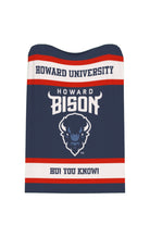 Howard University Varsity Knit Throw Blanket with Howard Bison Horns Logo and Big Blue Bison Head 50 x 70 Navy Red and White by SOUNDOFF - product flat