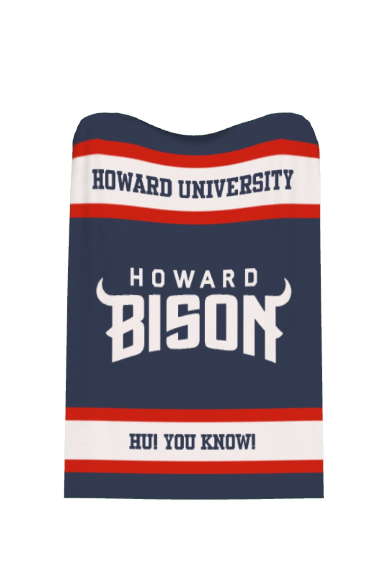 Howard University Varsity Knit Throw Blanket with Stylized Howard Bison Horns Logo 50 x 70 Navy Red and White by SOUNDOFF - product flat