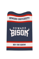 Howard University Varsity Knit Throw Blanket with Stylized Howard Bison Horns Logo 50 x 70 Navy Red and White by SOUNDOFF - product flat