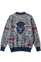 Howard University Yard Scribes Hooded Knit Cardigan Sweater in Navy Blue with White Graffiti Design and Red Lettering by SOUNDOFF and Michelle Metcalf - back