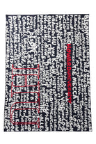 Howard University Yard Scribes Knit Throw Blanket 50 x 70 Navy Blue White and Red Graffiti Design by SOUNDOFF and Michelle Metcalf - front