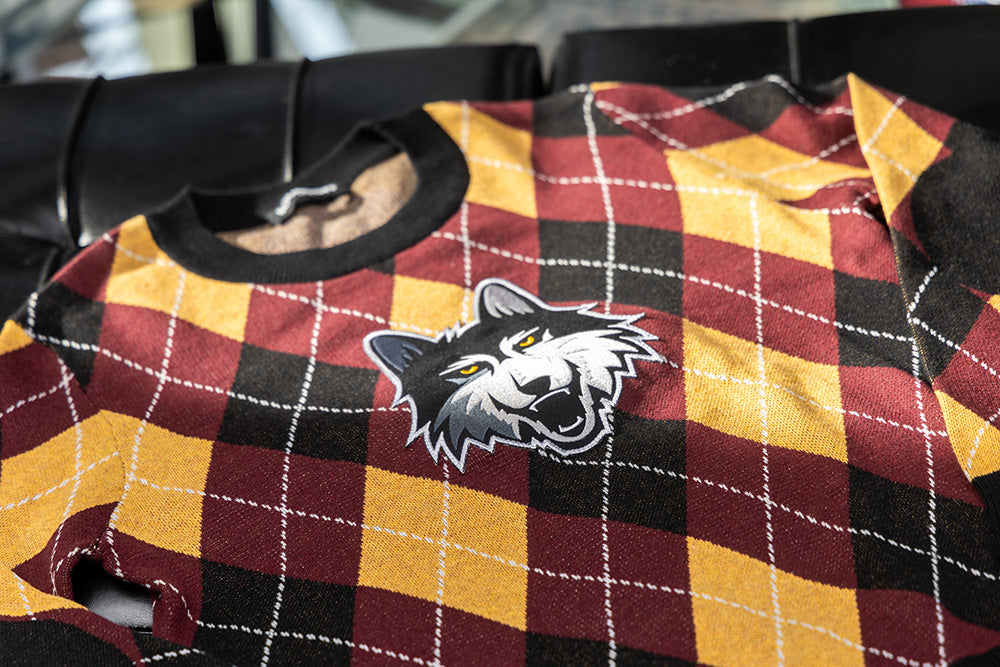 Loyola Chicago Argyle Classic Crew Knit Sweater with LU Wolf Mascot Patch