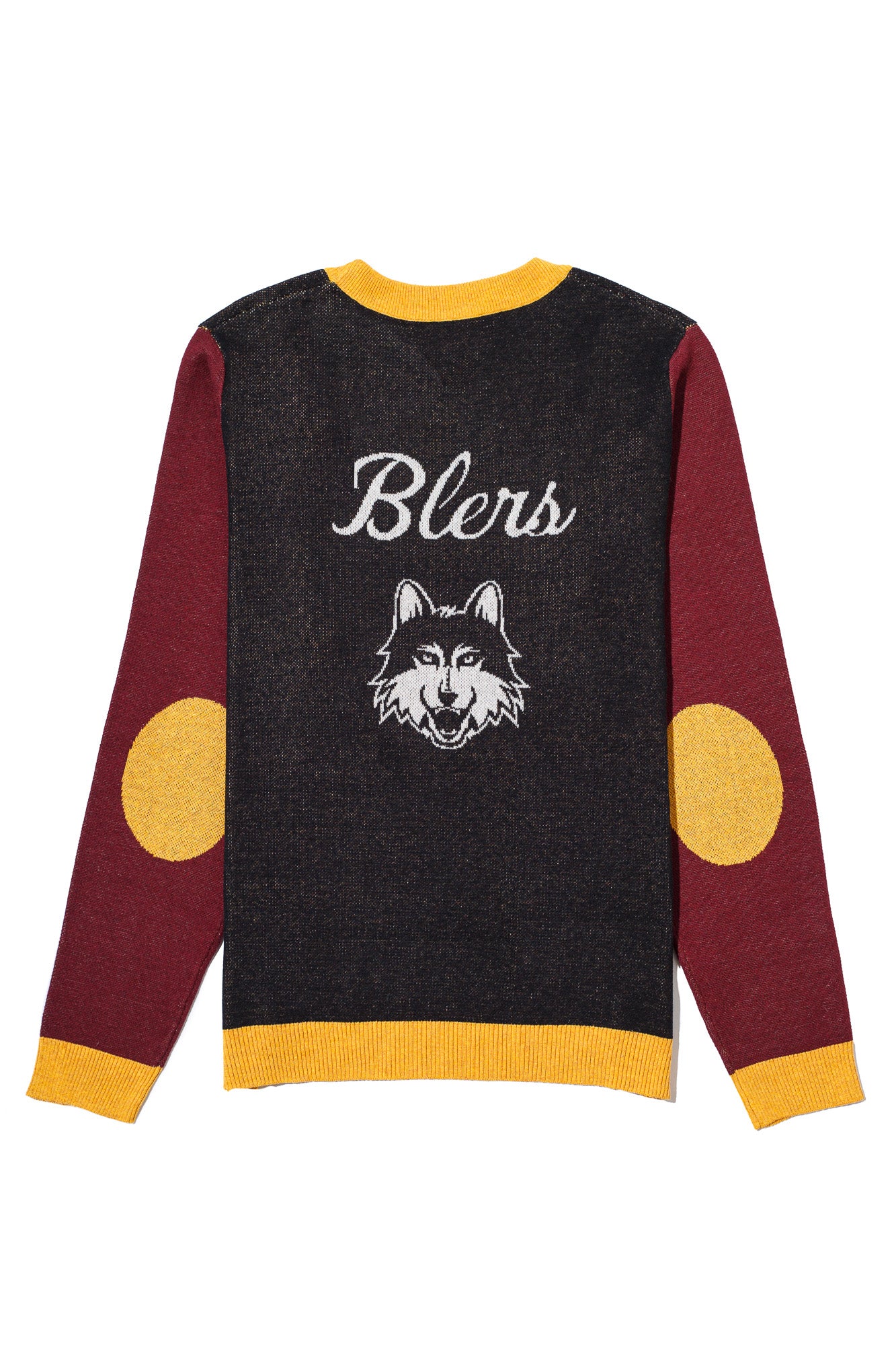 Loyola University Chicago Color Block Knit Classic Crew Neck Sweater by Soundoff in burgundy, mustard, black and white back