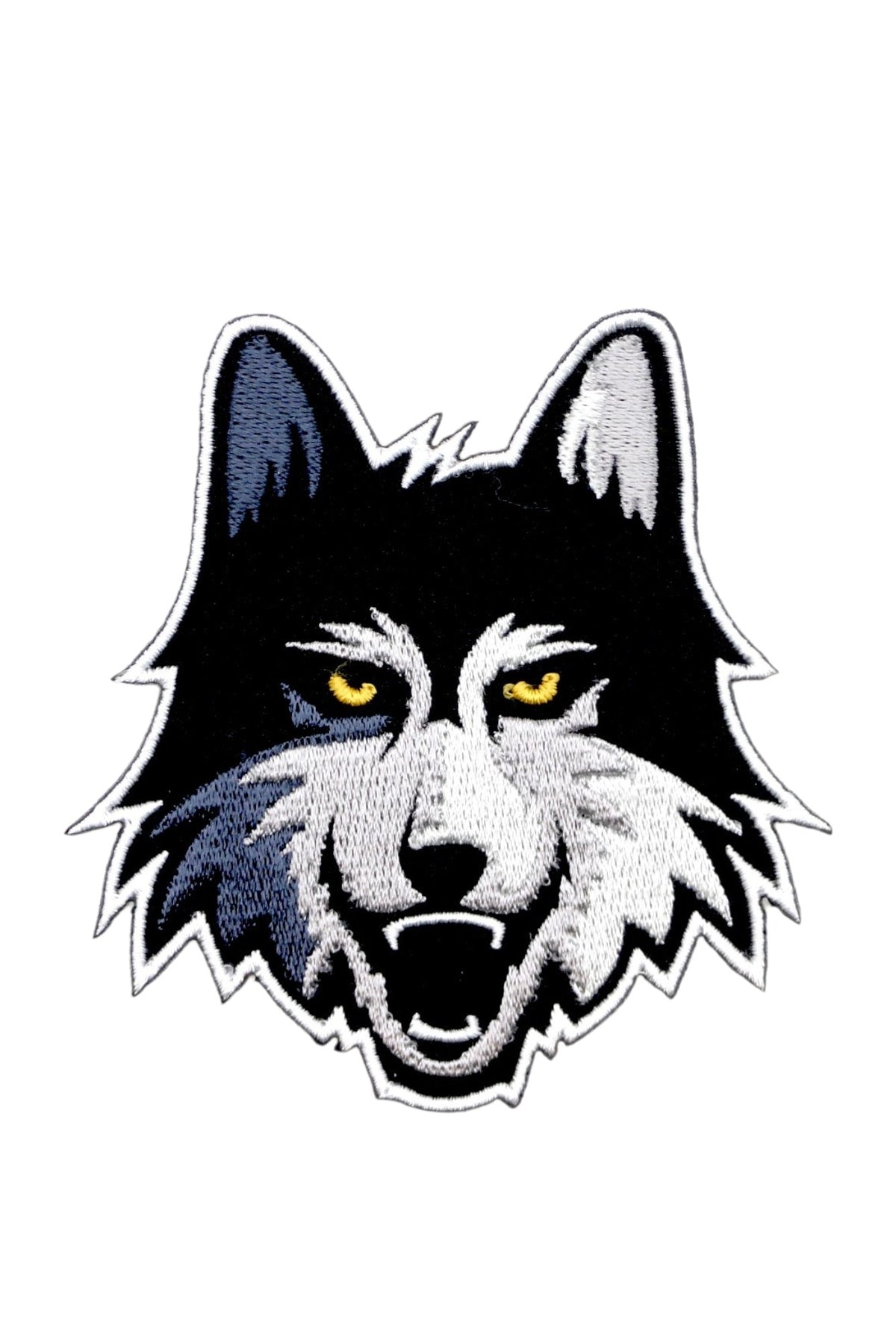 Loyola University Chicago LUC Wolf Embroidered Crest Patch in Black, Gray and Gold, 3.3 inches wide by 3.5 inches tall by SOUNDOFF - front