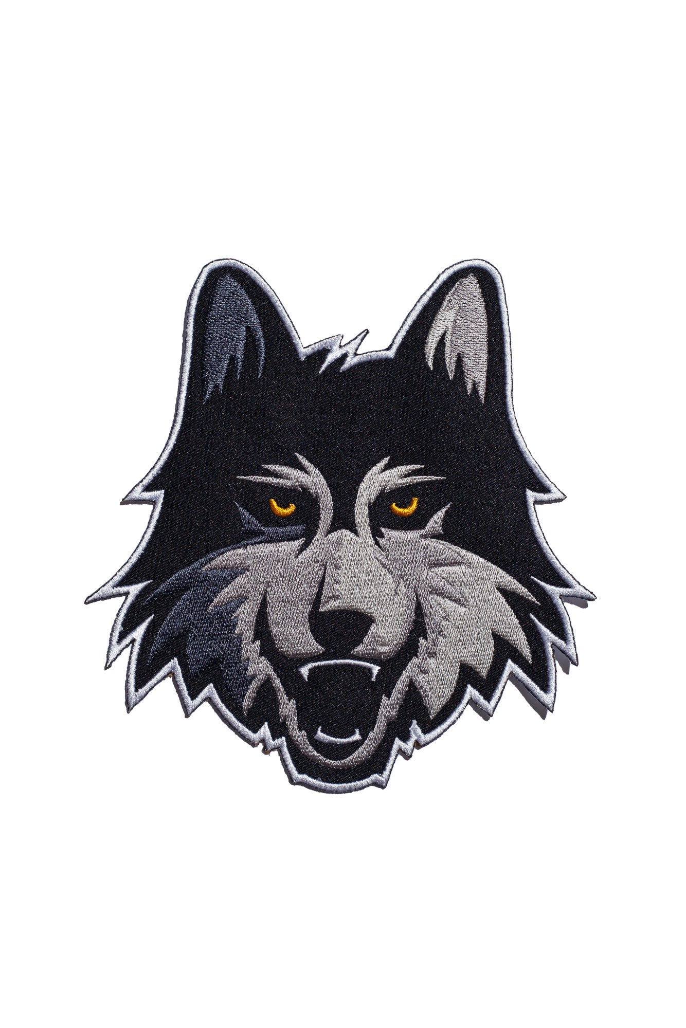 Loyola University Chicago Wolf Logo embroidered patch in black gray and mustard from Soundoff Front