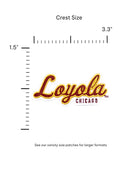 loyola university chicago script logo crest patch in maroon, gold and white from soundoff with size