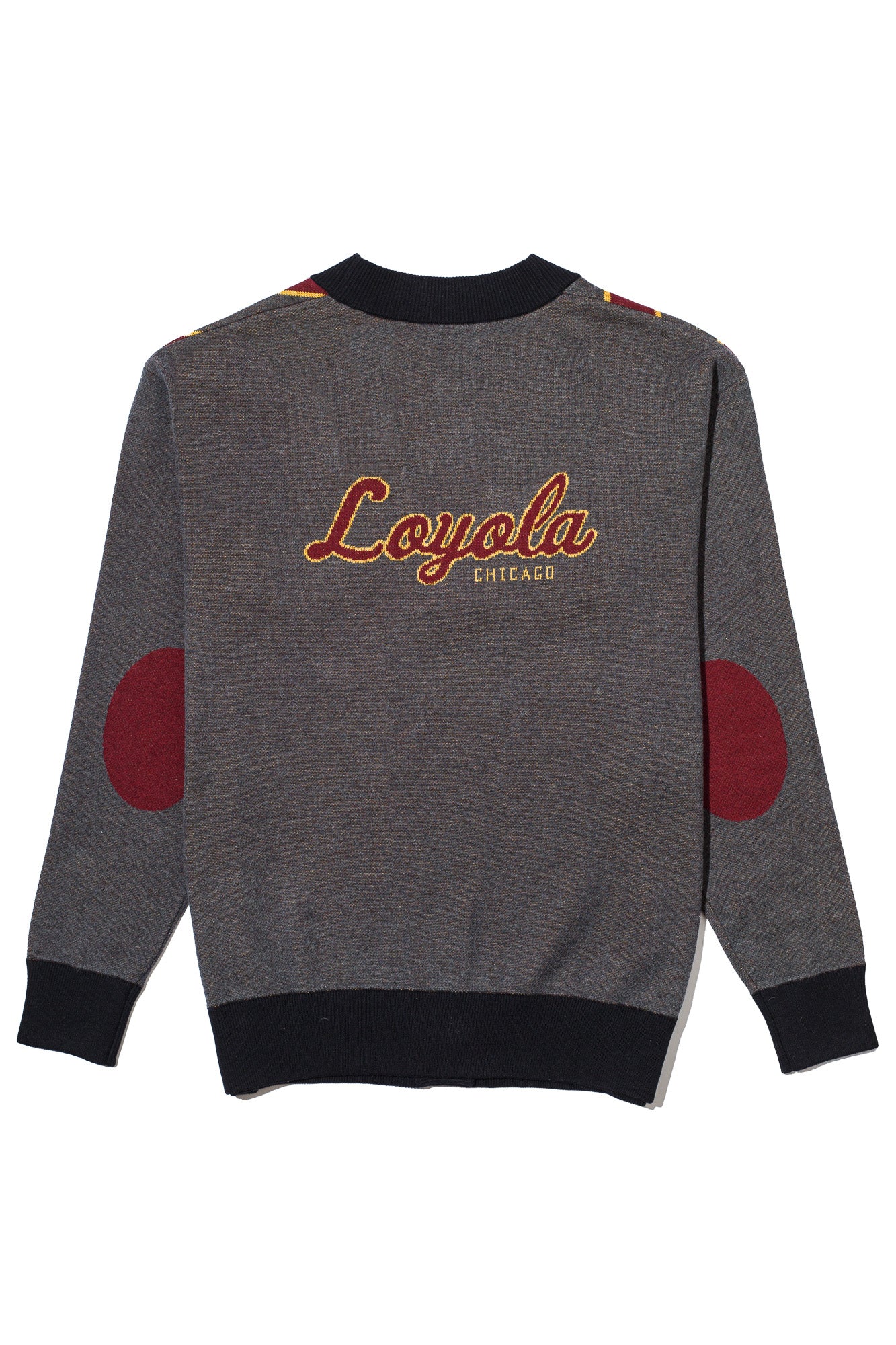 Loyola University Chicago Repp Stripe Knit Cardigan Sweater – by Soundoff in Burgundy, mustard, charcoal and black back