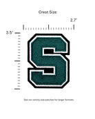 michigan state university block s embroidered iron-on crest patch front view in spartan green white and black for msu spartans apparel or accessories by soundoff with size