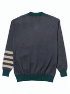 Michigan State University Spartans Quad Stripe Knit Sweater cardigan in Charcoal Grey with Pine Green trim and knitted Taupe Spartan helmet by SOUNDOFF - back