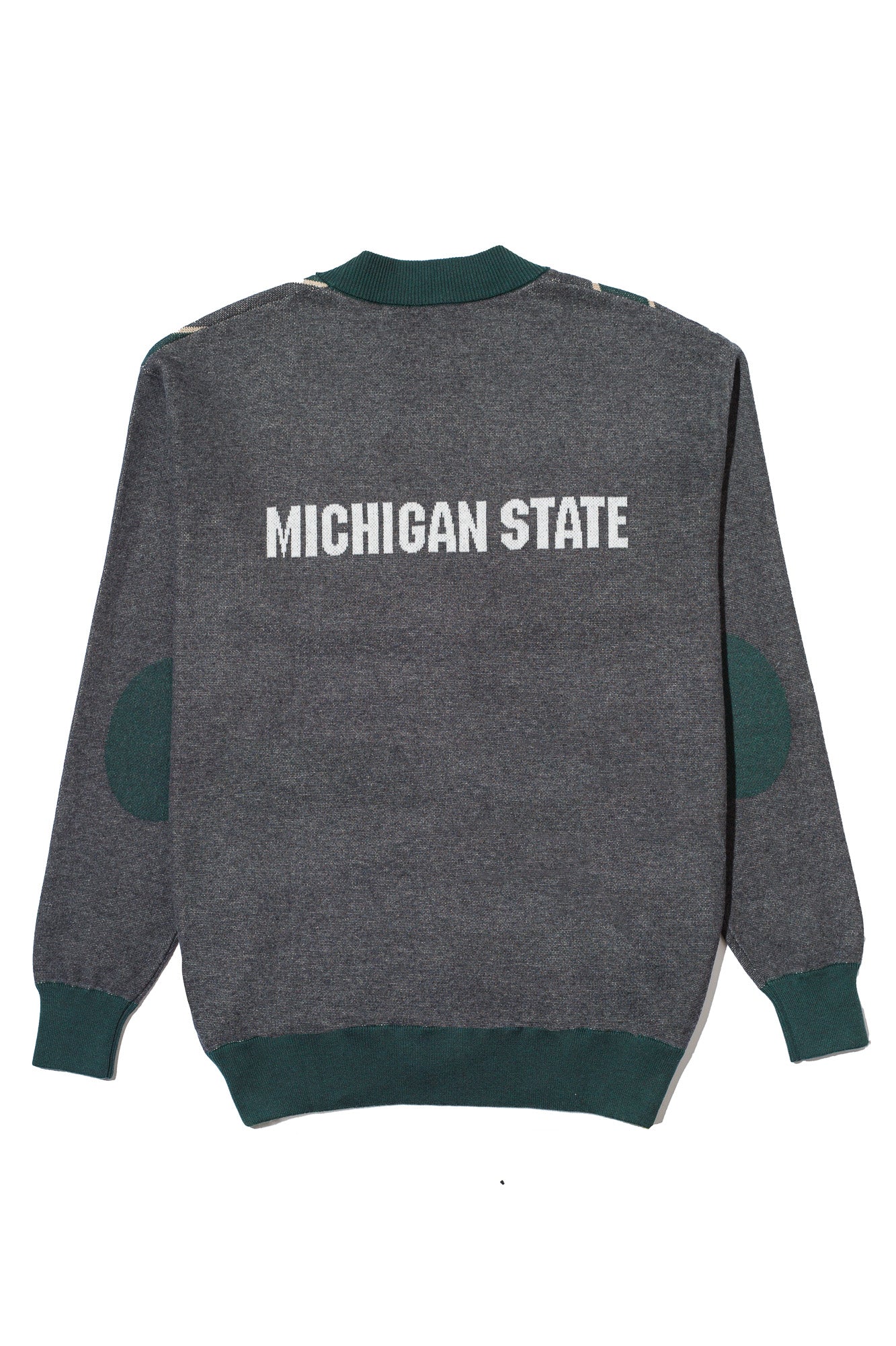 michigan state university repp stripe cardigan knit sweater back – MSU green and white stripes inspired by classic spartans collegiate style by soundoff.