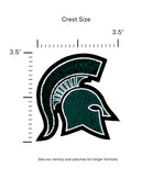 michigan state university spartan helmet chenille and embroidered iron-on crest patch front view in green white and black by soundoff with size