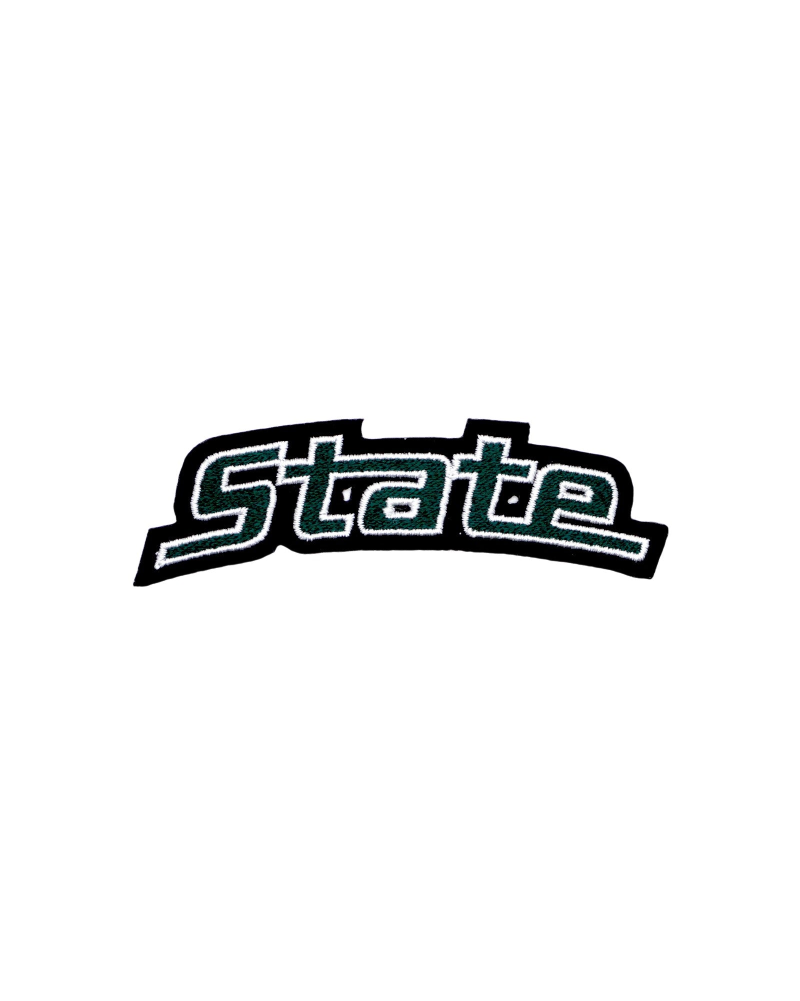 michigan state university “state” embroidered crest patch front view in spartan green and white – officially licensed msu spartans gear by soundoff