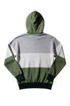 Michigan State Grass Green Varsity Tri Stripe Hooded Knit Sweater with white MSU Outline graphic on grass green hood by SOUNDOFF - back