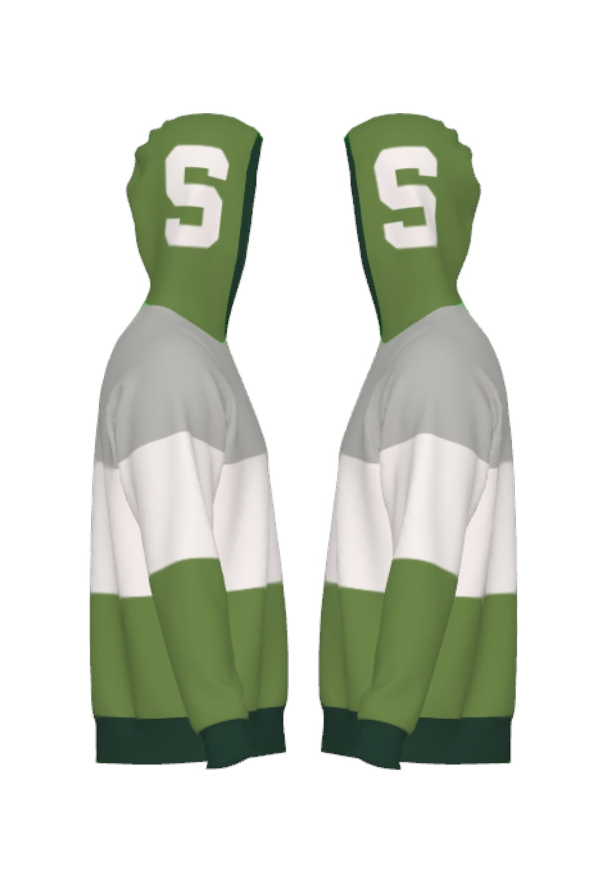 Michigan State Grass Green Varsity Tri Stripe Hooded Knit Sweater with white Block S graphic on grass green hood by SOUNDOFF - side