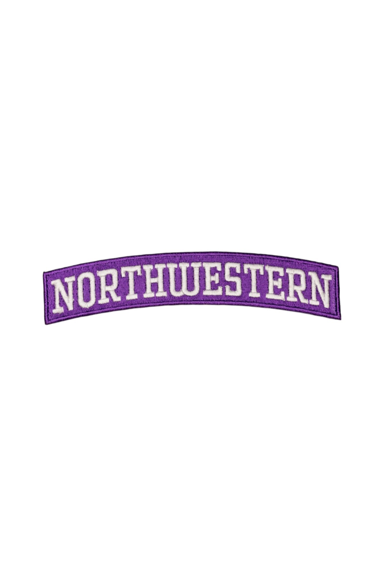 Northwestern University Arched Classic White on Purple Embroidered Varsity Patch with White NORTHWESTERN lettering, 6.0 inches wide by 1.4 inches tall – SOUNDOFF FRONT