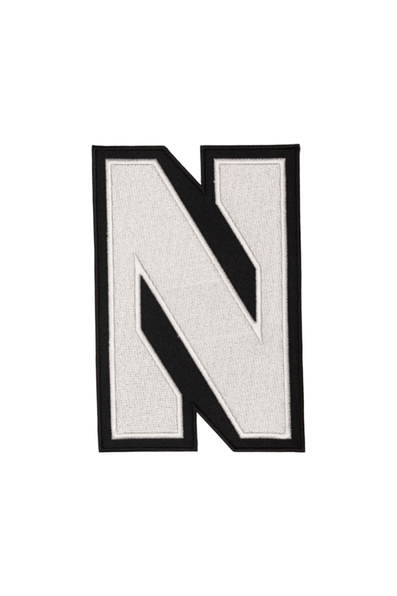 Northwestern University Block N White Embroidered Crest Patch with Black trim, 2.2 inches wide by 3.3 inches tall – SOUNDOFF FRONT