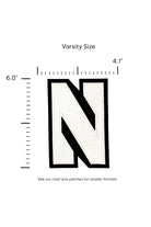 Northwestern University Block N White Embroidered Varsity Patch with Black trim, 4.1 inches wide by 6.0 inches tall – SOUNDOFF FRONT size