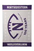 Northwestern University Centennial Gridiron Football 50 x 70 Throw in Light Grey and Purple with football field design, Gothic N, and 100 Years Ryan Field centennial graphic – SOUNDOFF FRONT